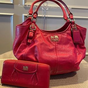 Authentic Red Coach purse with matching wallet